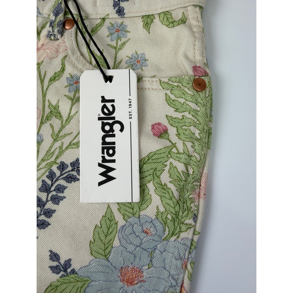 Wrangler Floral Flare Jeans Womens 27 Cream Botanical Print 70s Boho Bell Bottom - Picture 6 of 16